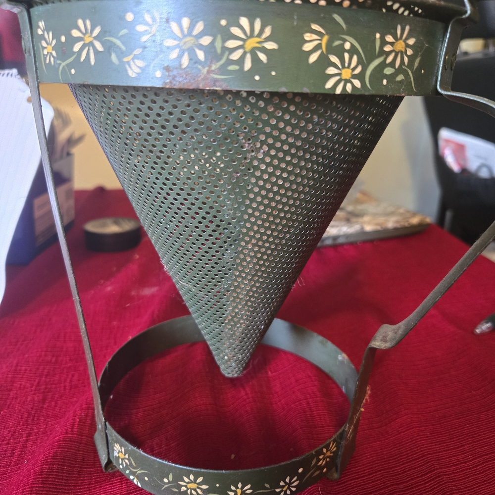 Source Unknown Green Metal Strainer with Floral Design
